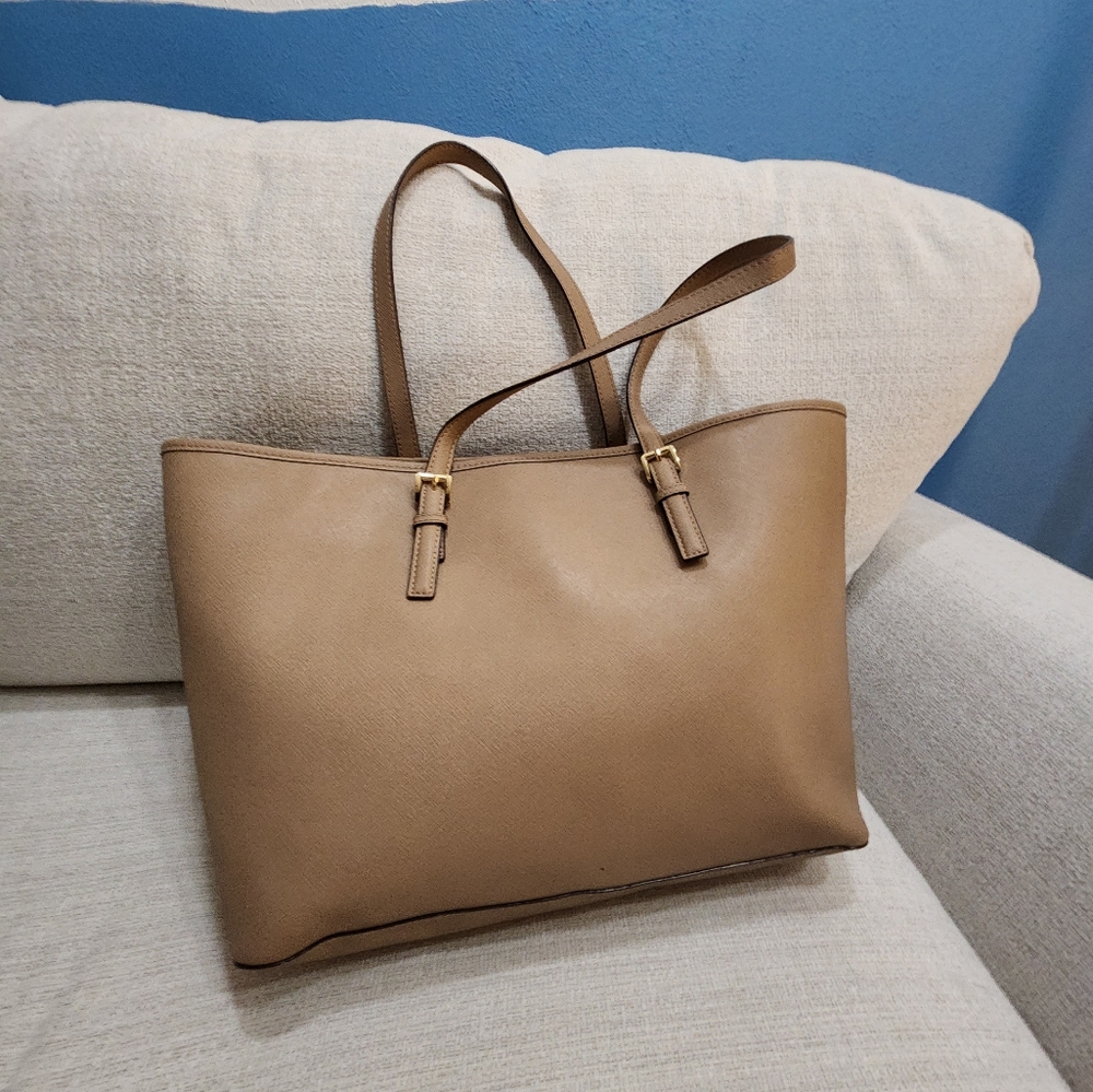 Michael Kors Jet Set Leather Brown Tote Bag Purse Xl - Picture 2 of 16